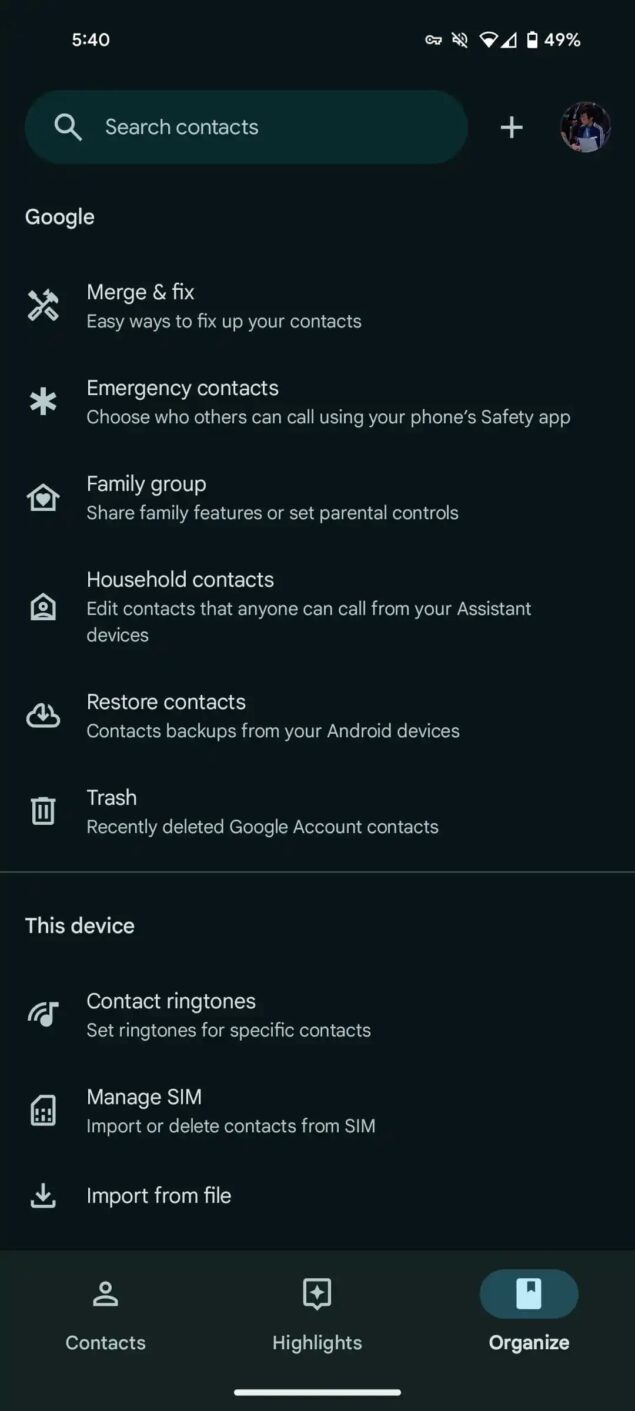 Google Contatti no fab 3