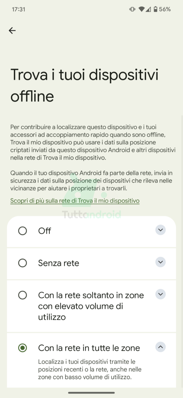 Nuova rete Trova il mio dispositivo in Italia