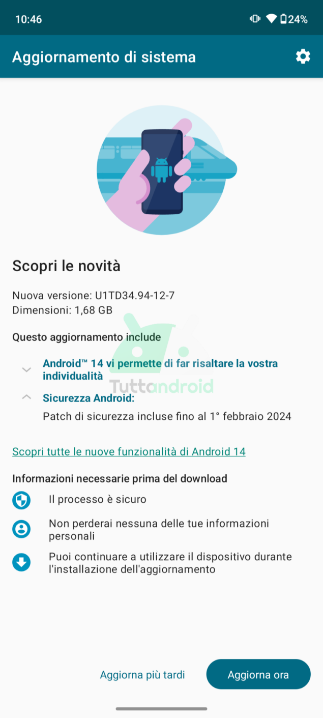 Motorola Moto G54 aggiornamento Android 14