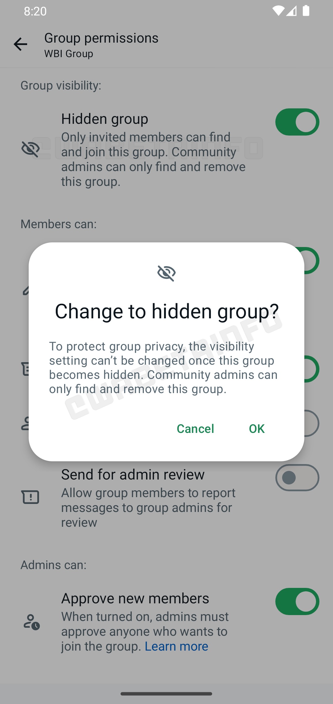 WhatsApp beta avviso comunità