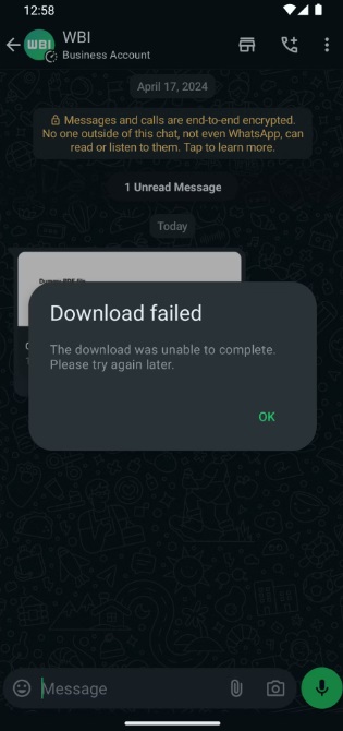 WhatsApp beta bug download non riuscito