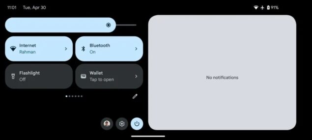 Android 15 modalità orizzontale notifiche