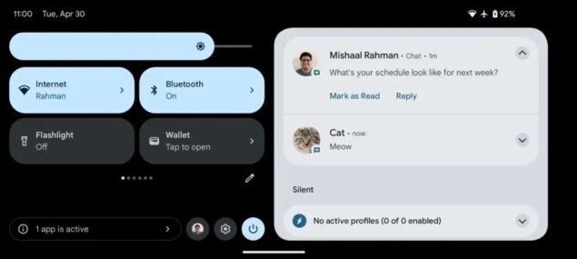 Android 15 modalità orizzontale notifiche