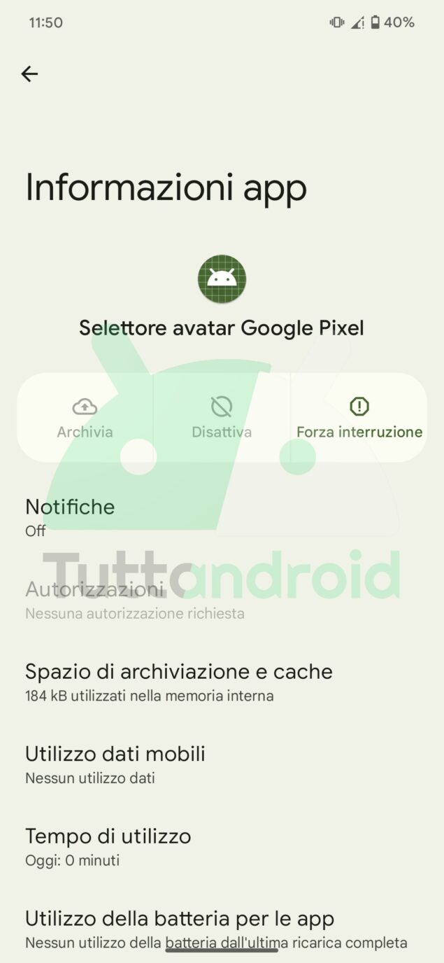 Android 15 Selettore avatar Google Pixel