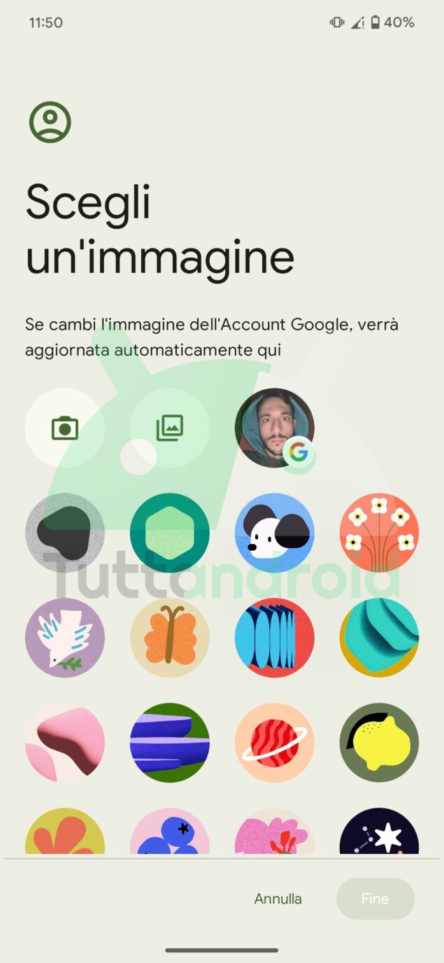 Android 15 Selettore avatar Google Pixel