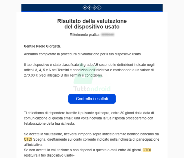 risultato valutazione usato Samsung Trade In