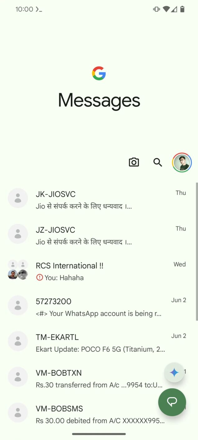 nuovo pulsante FAB di Google Gemini in Google Messaggi