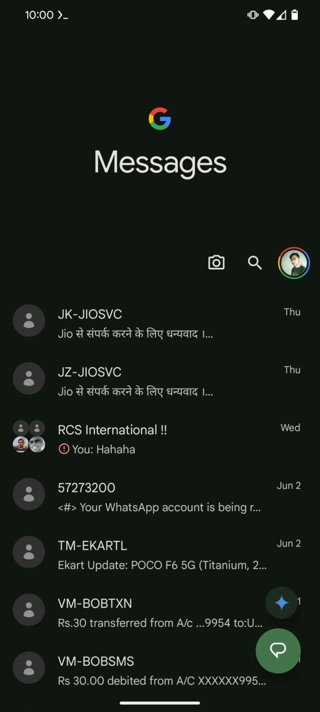 nuovo pulsante FAB di Google Gemini in Google Messaggi