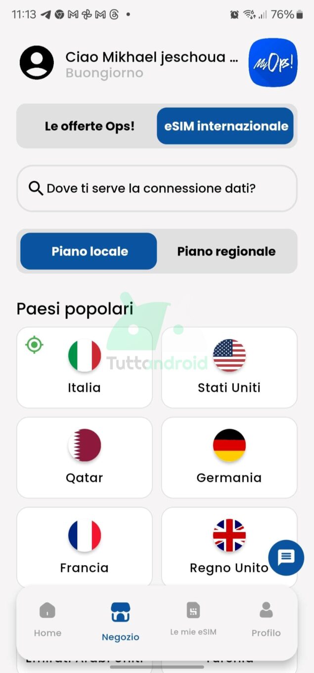 eSIM internazionali Ops! Mobile