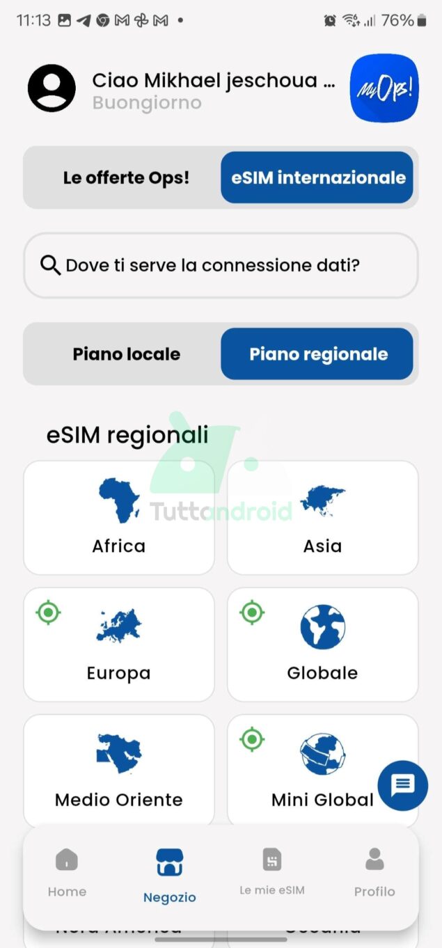 eSIM internazionali Ops! Mobile