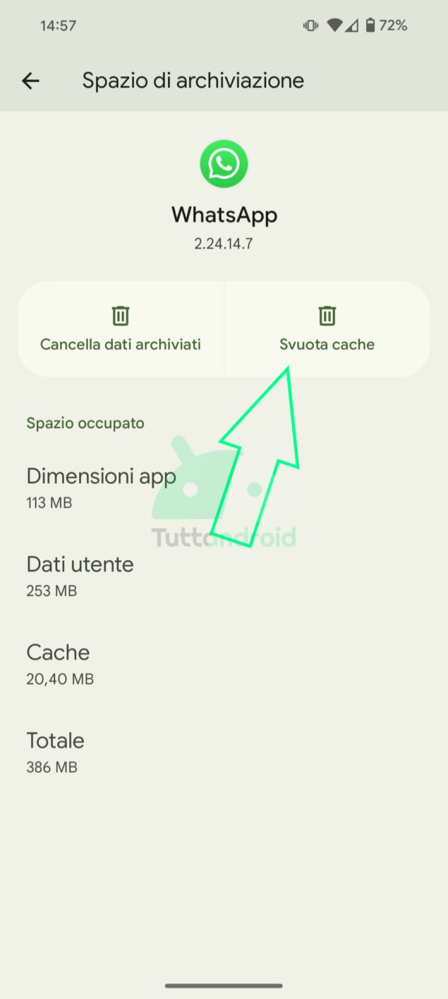 come svuotare cache su WhatsApp