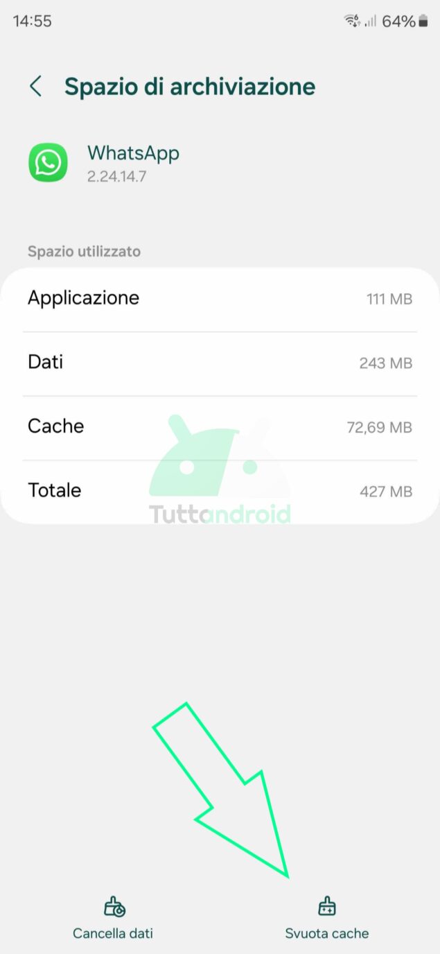 come svuotare cache su WhatsApp