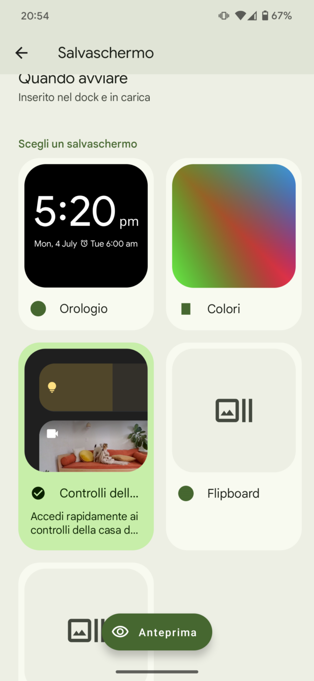 nuovo screensaver Controllo della casa su Android 15