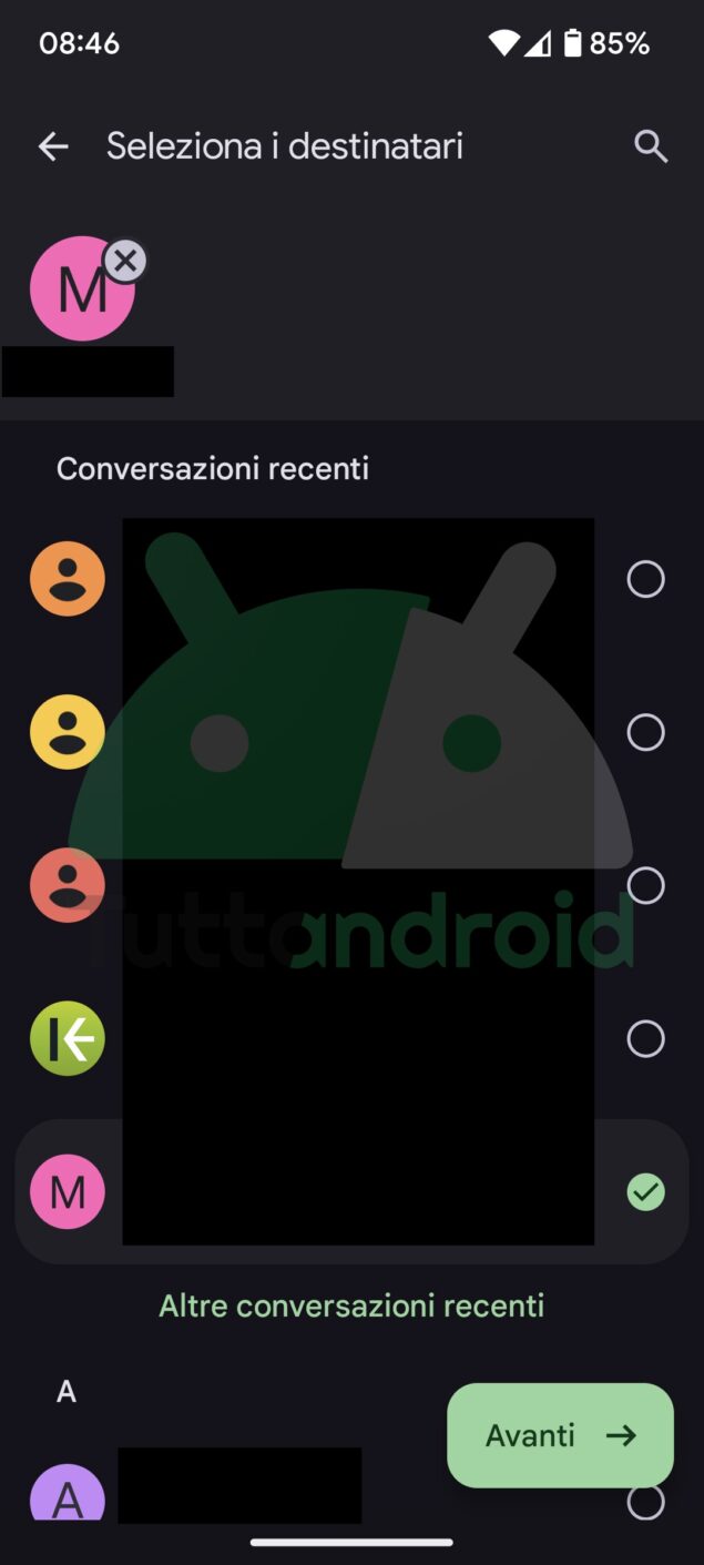 Google Messaggi destinatari