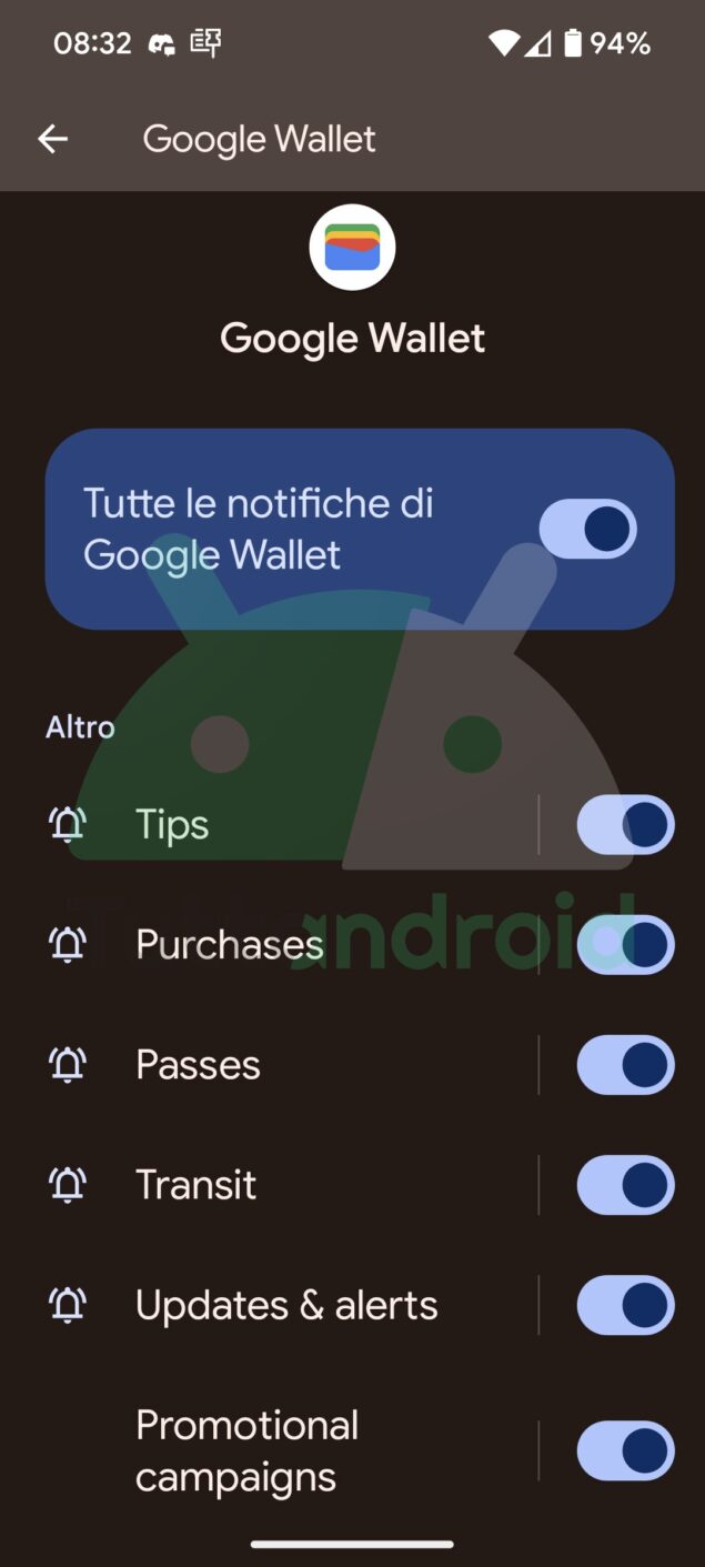 Google Wallet notifiche