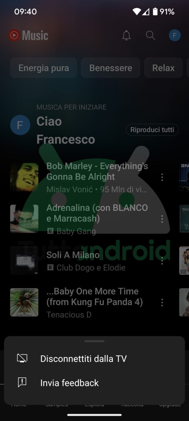 YouTube Music nuovo menù