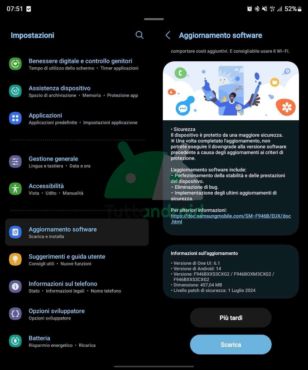 aggiornamento patch di sicurezza di luglio 2024 Samsung Galaxy Z Fold5