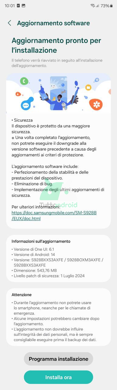 aggiornamento patch di sicurezza di luglio 2024 Samsung Galaxy S24 Ultra