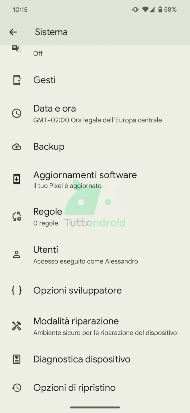 Diagnostica dispositivo Android 15