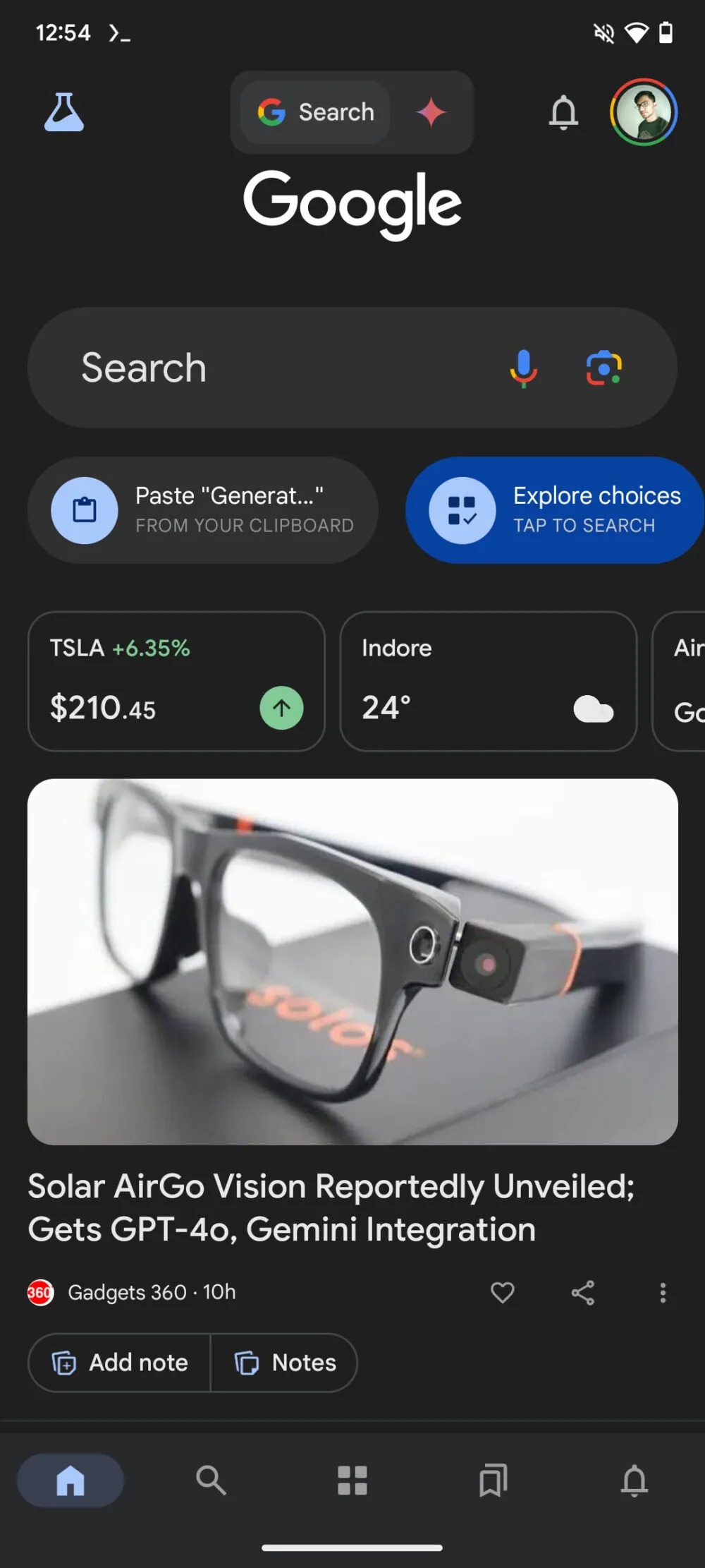 app Google testo barra di navigazione