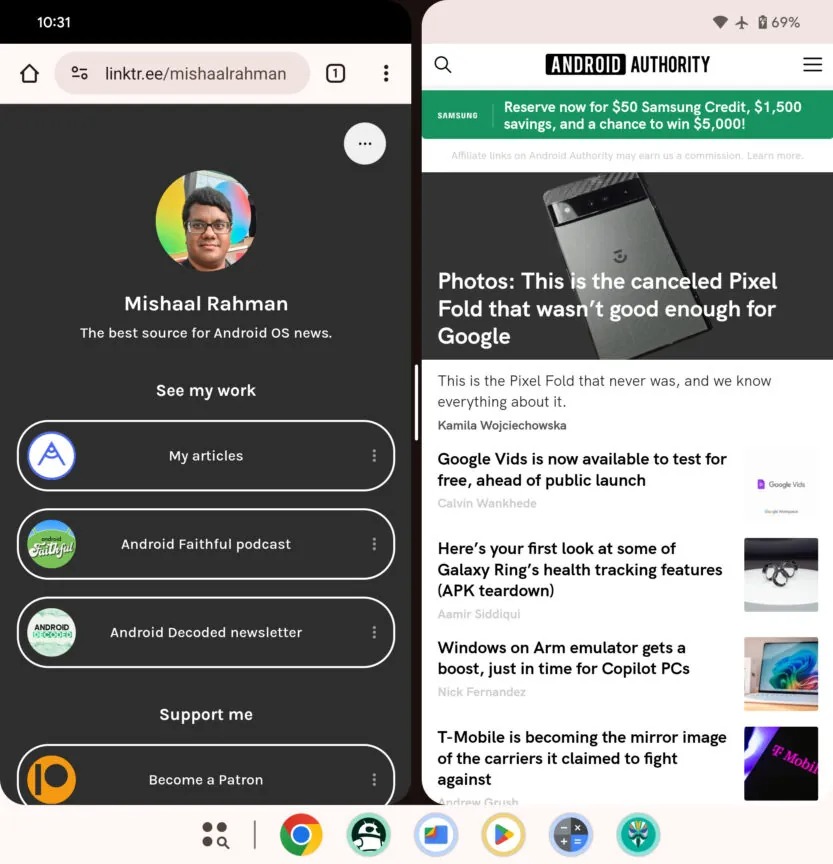 Google modalità schermo diviso Android (destra-sinistra in verticale)
