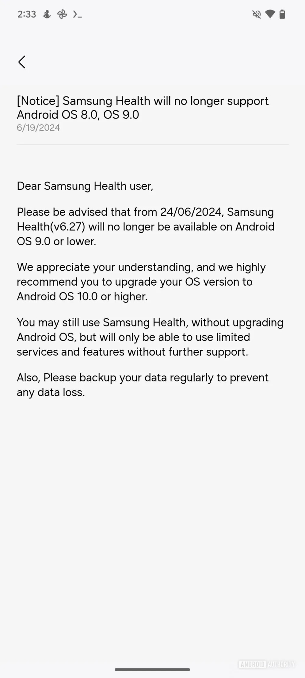 Samsung Health supporto Android