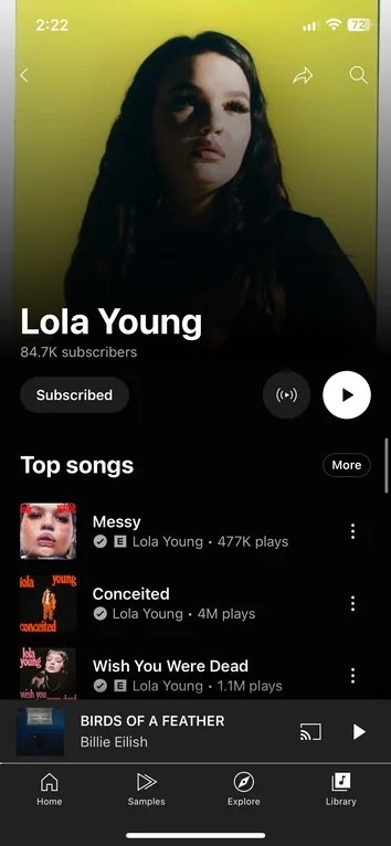 Google YouTube Music restyling scheda artista