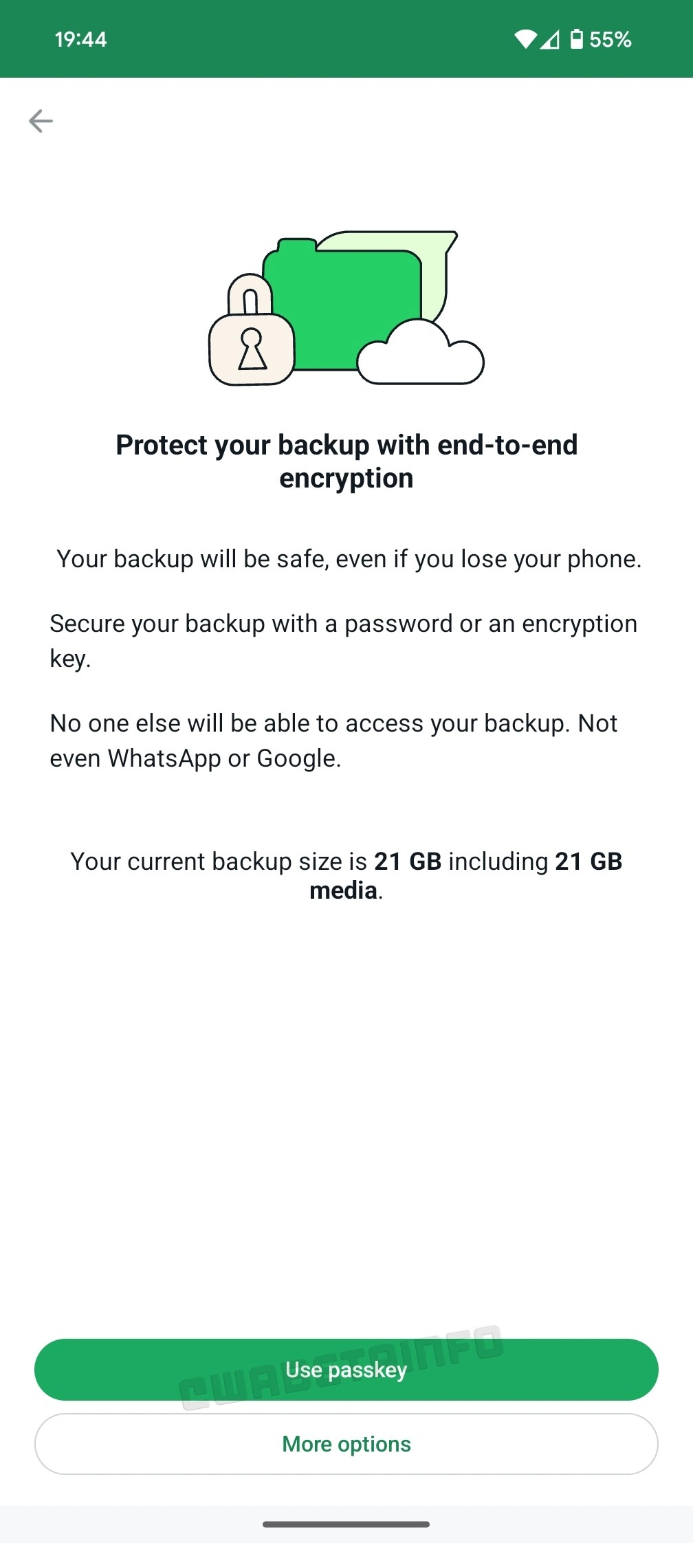 WhatsApp beta android backup passkey