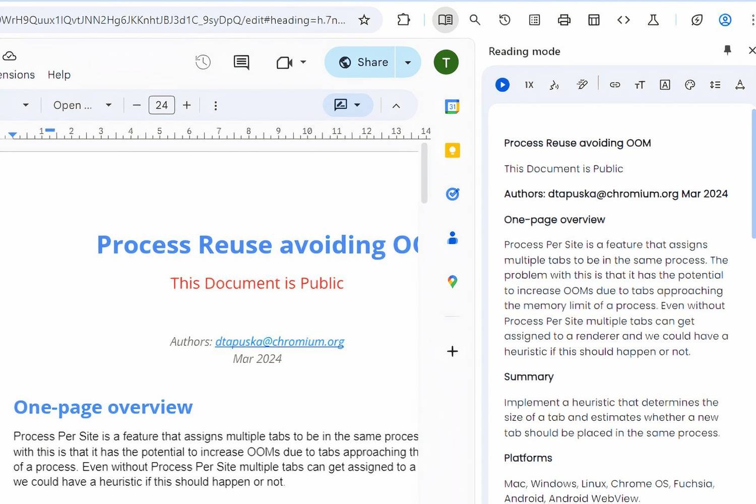 Google Chrome modalità lettura Documenti