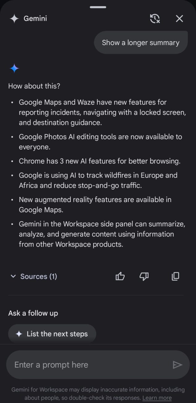 aggiornamento gemini su Gmail - sommario lungo