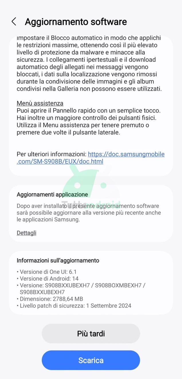 aggiornamento One UI 6.1.1 per serie Samsung Galaxy S22 in Italia