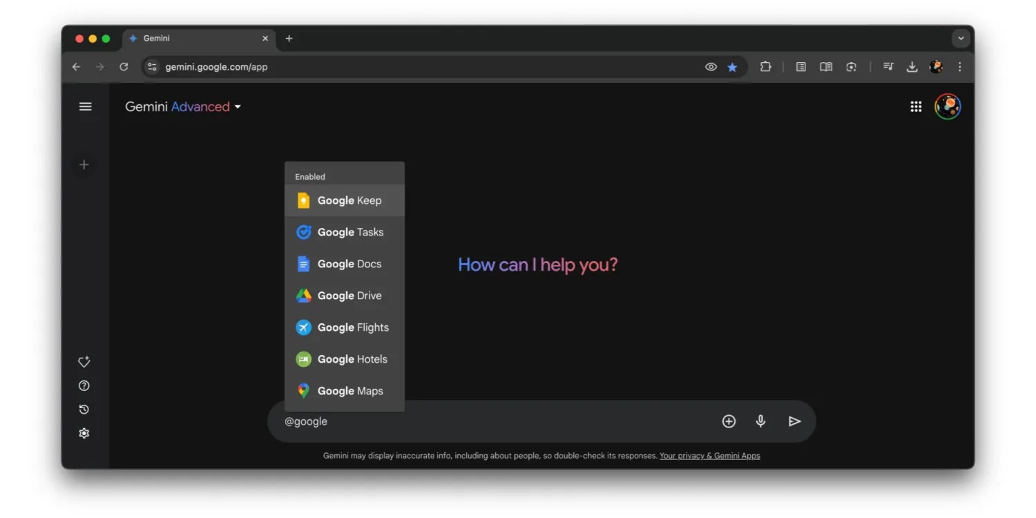 Estensioni Google Keep Tasks Gemini web