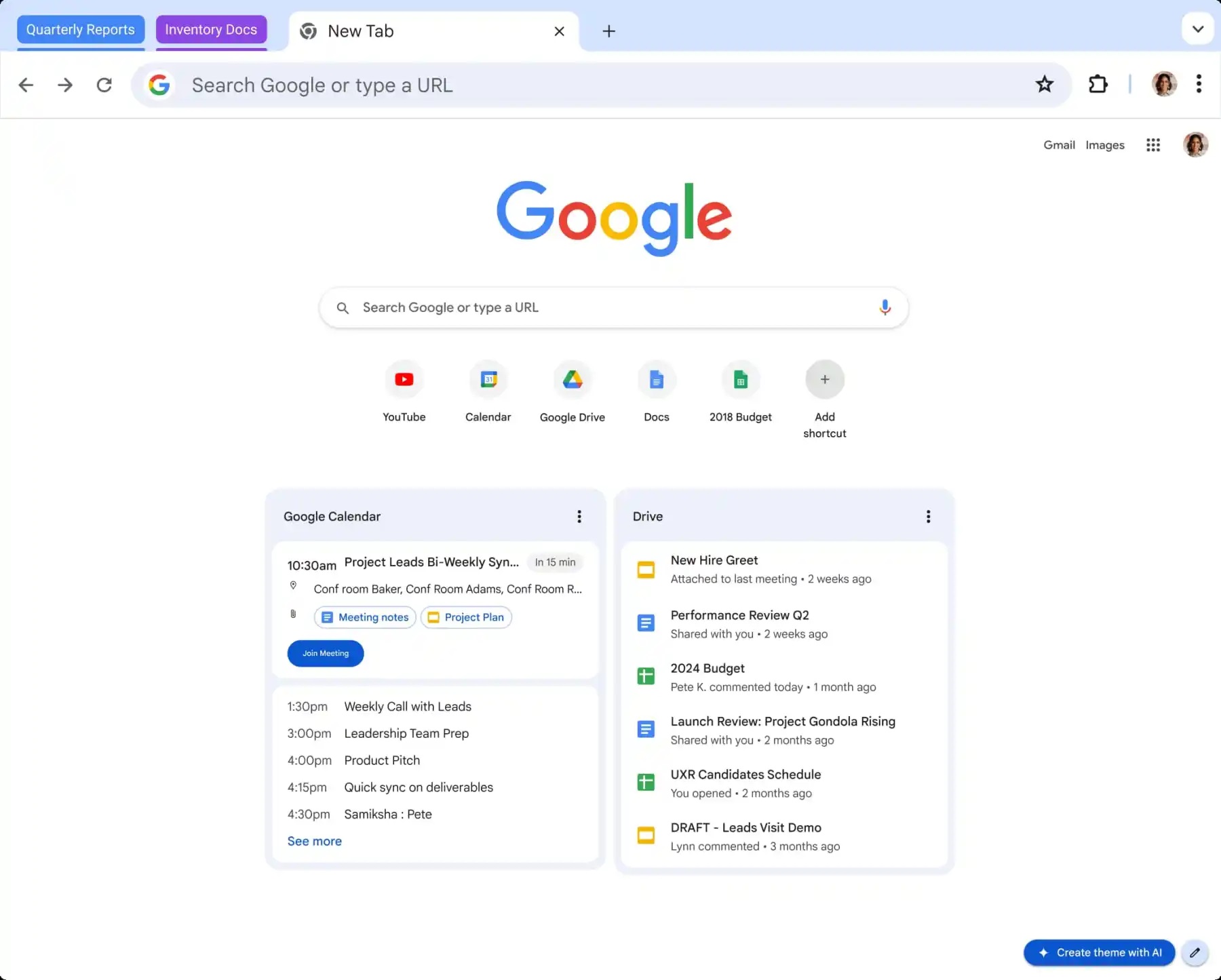 Google Chrome Calendar nuova scheda