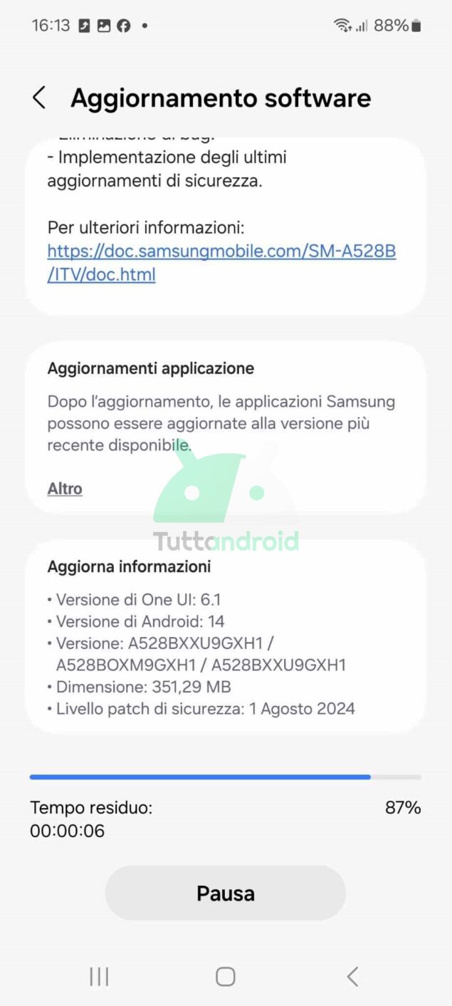 novità aggiornamento Samsung Galaxy A52s 5G