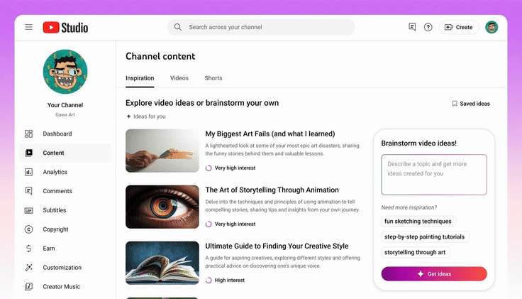 Su YouTube Studio arriva la scheda Ispirazione