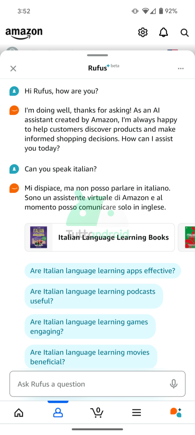 Assistente IA Rufus su app Amazon