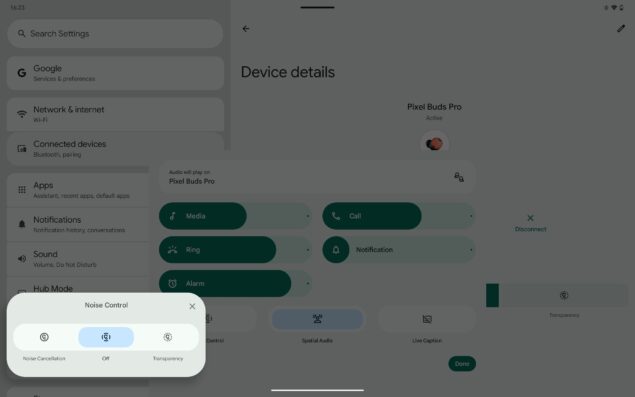 Android 15 pulsante Noise Control