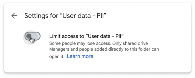 cartelle con accesso limitato di Google Drive
