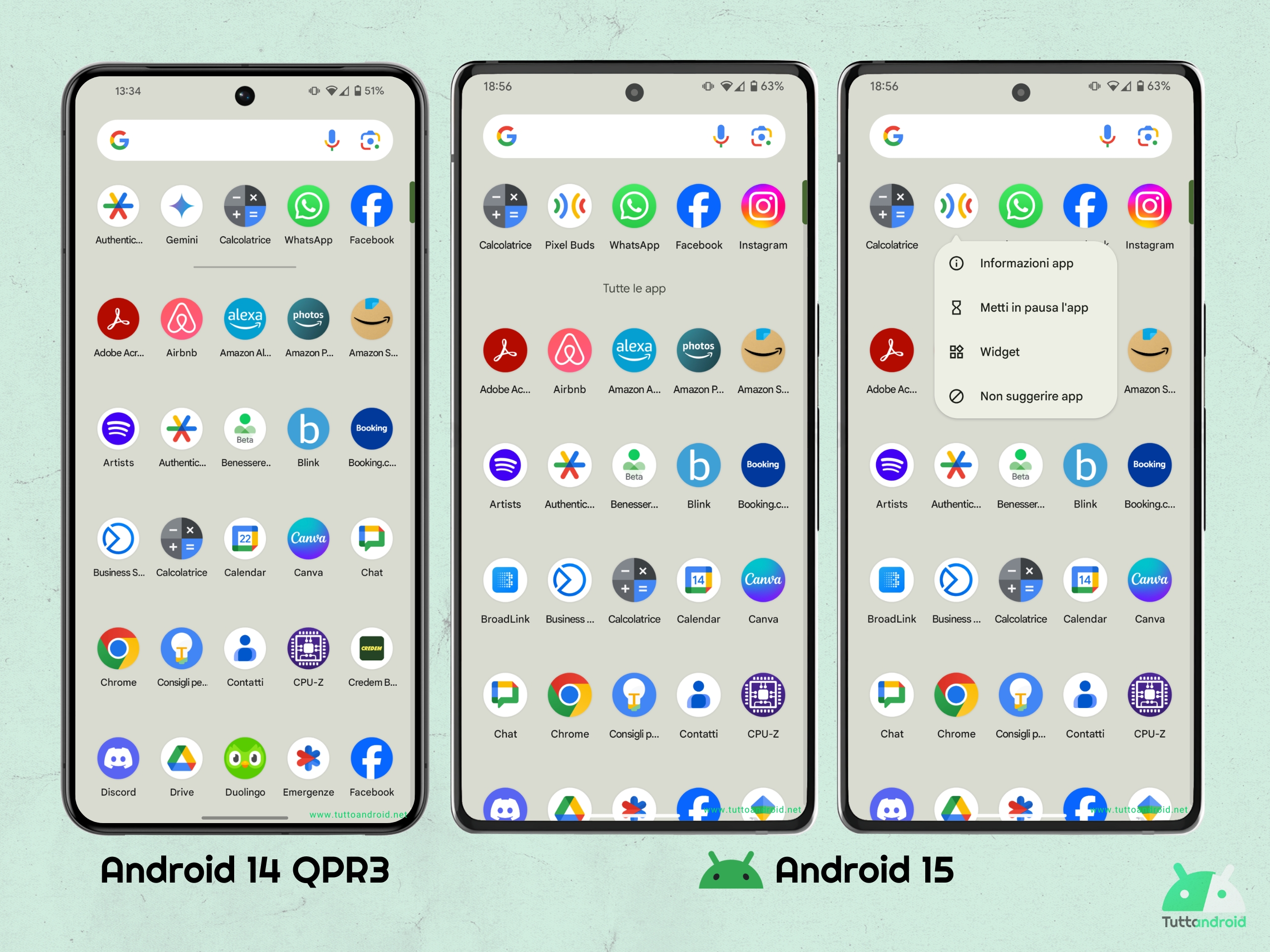 Android 15 - Pixel Launcher - Tutte le app e app suggerite