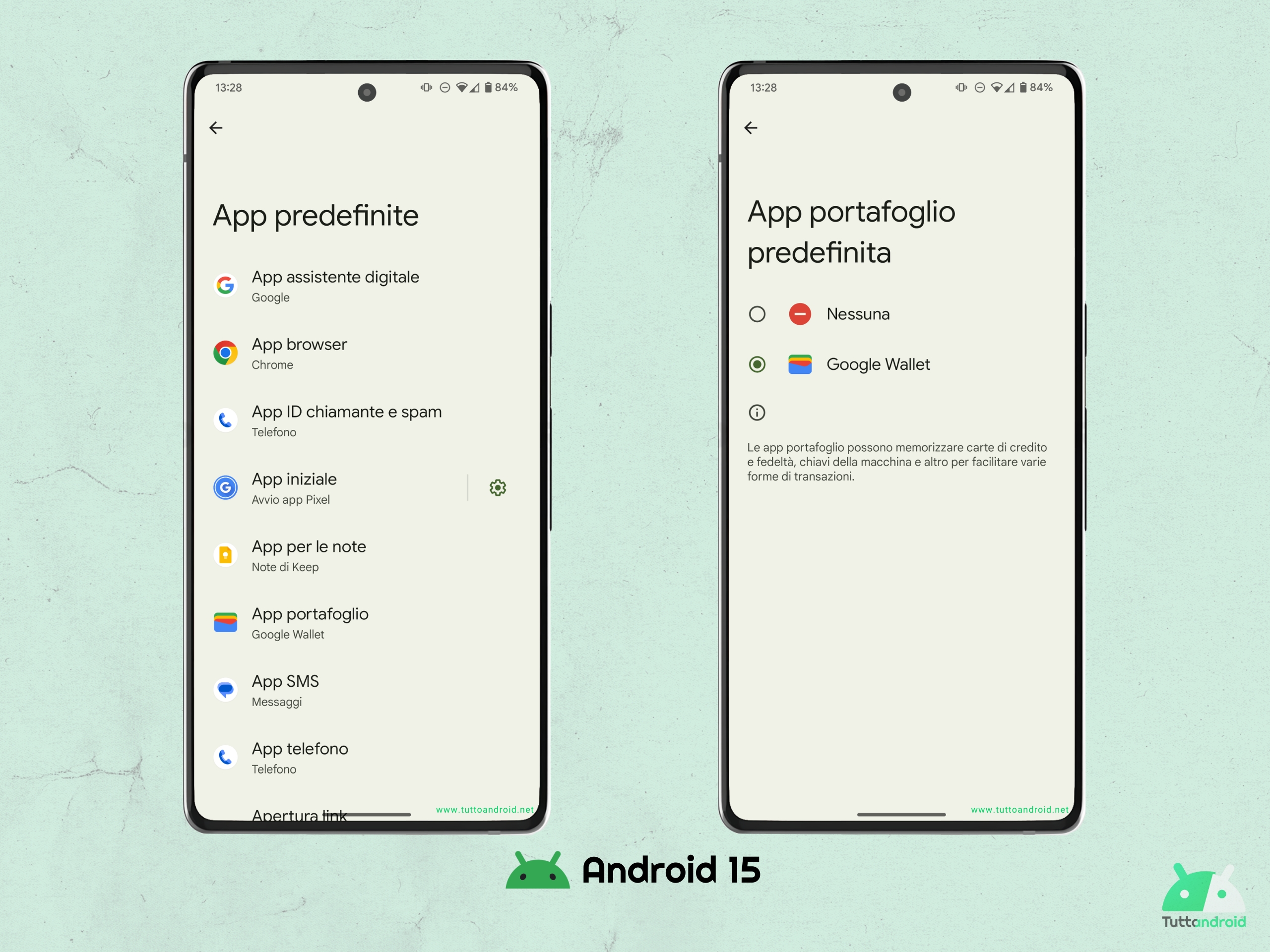 Android 15 - app Wallet predefinita