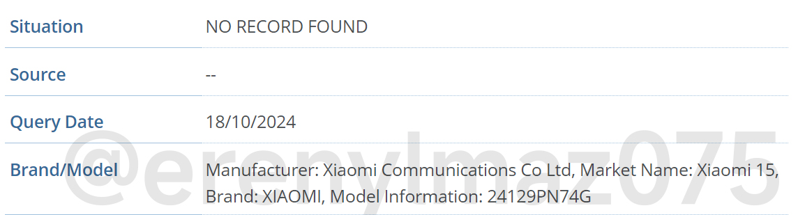 Xiaomi 15 leak GSMA
