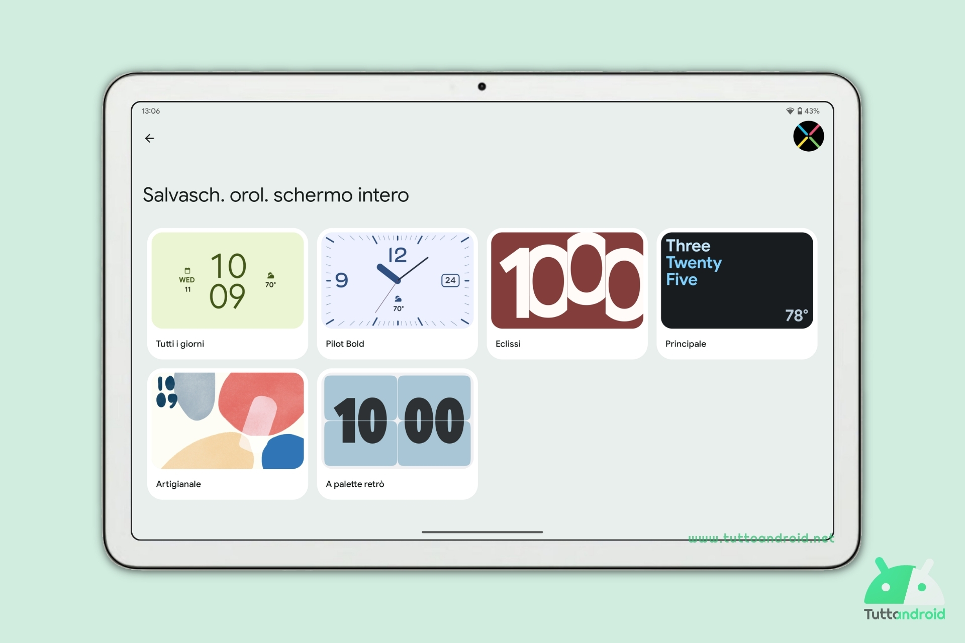 Google Pixel Tablet - orologi a schermo intero per il salvaschermo