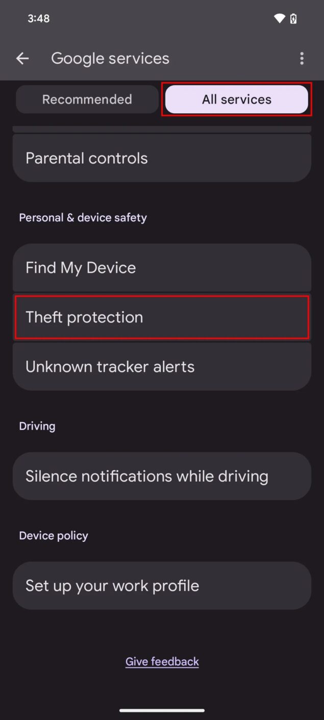 Menu funzionalità antifurto di Android-2