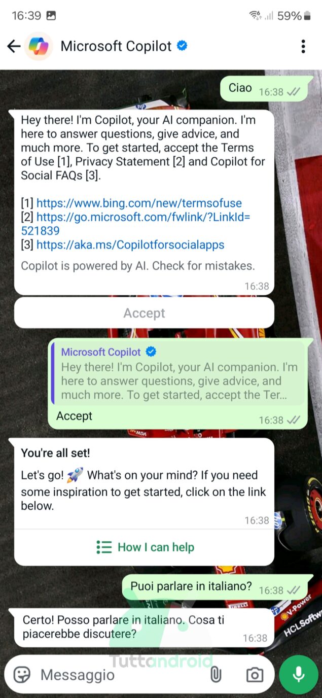 Copilot su WhatsApp