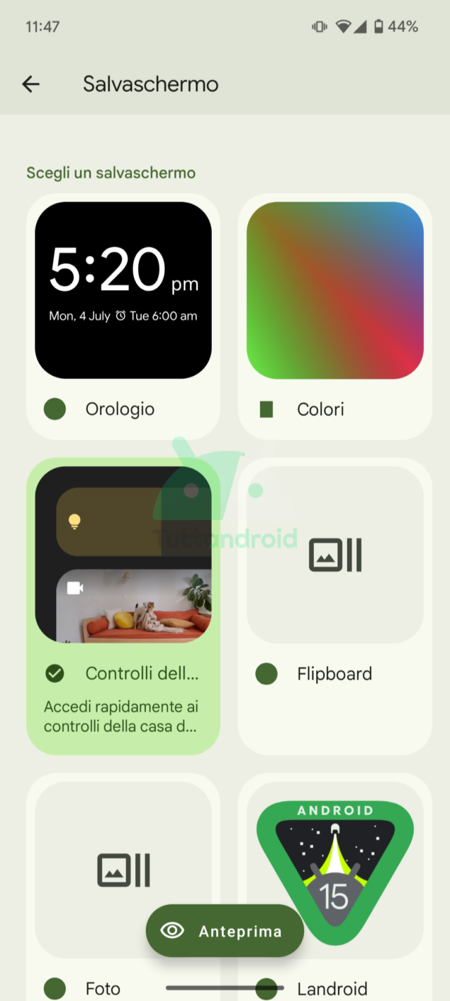 Salvaschermo Controlli della casa Android 15