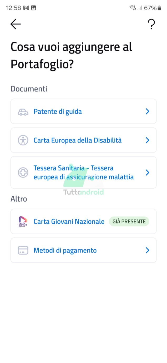 documenti digitali su app IO per Android