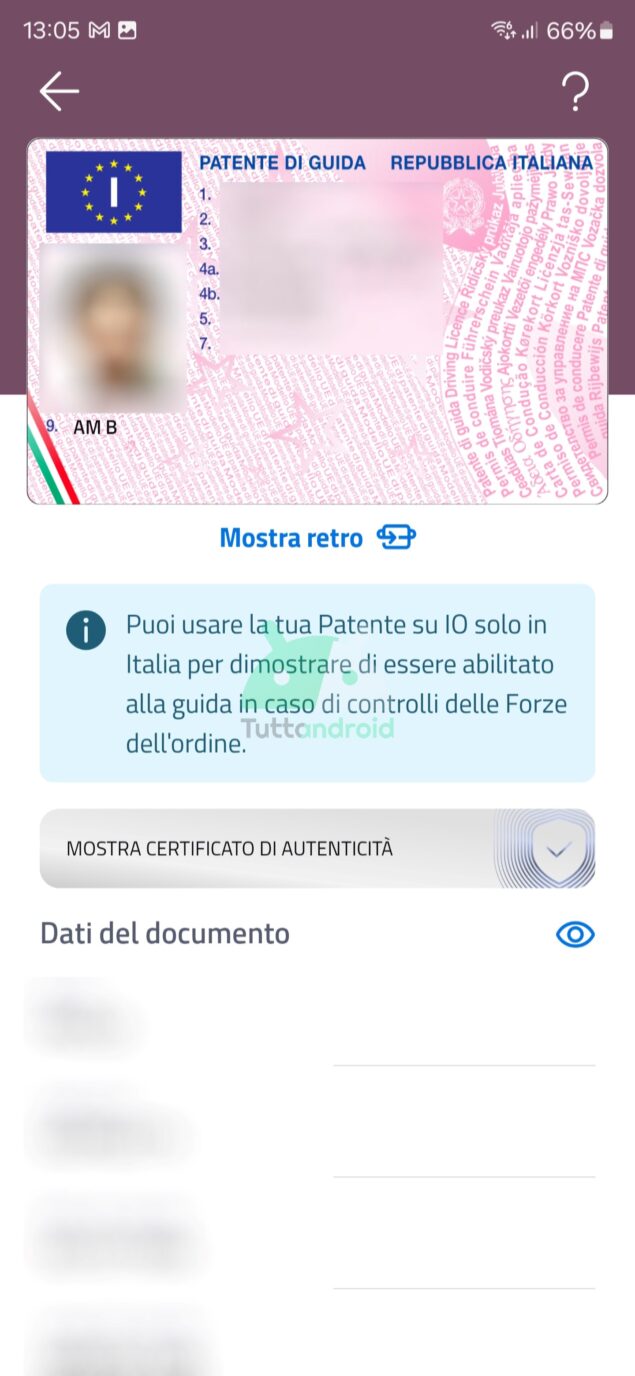documenti digitali su app IO per Android