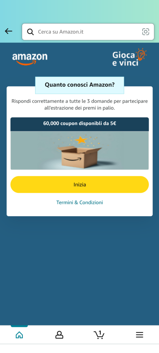 Gioca e Vinci, l'iniziativa di Amazon per vincere un buono da 5 euro
