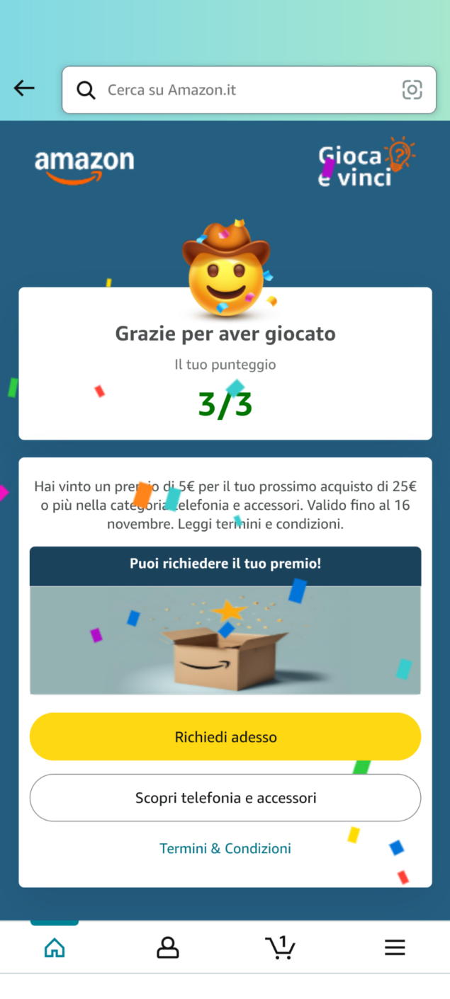 Gioca e Vinci, l'iniziativa di Amazon per vincere un buono da 5 euro