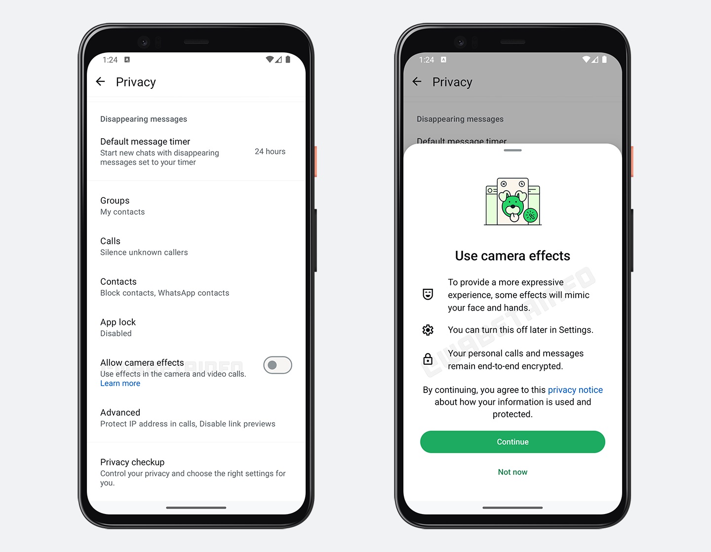 WhatsApp Beta opzione effetti per la fotocamera e le videochiamate